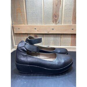 Fly London Womens Black Leather Ankle Strap Wedge Shoes EU 38 US7.5-8